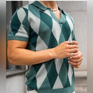 Abercrombie & Fitch Argyle Johnny Collar Sweater Polo